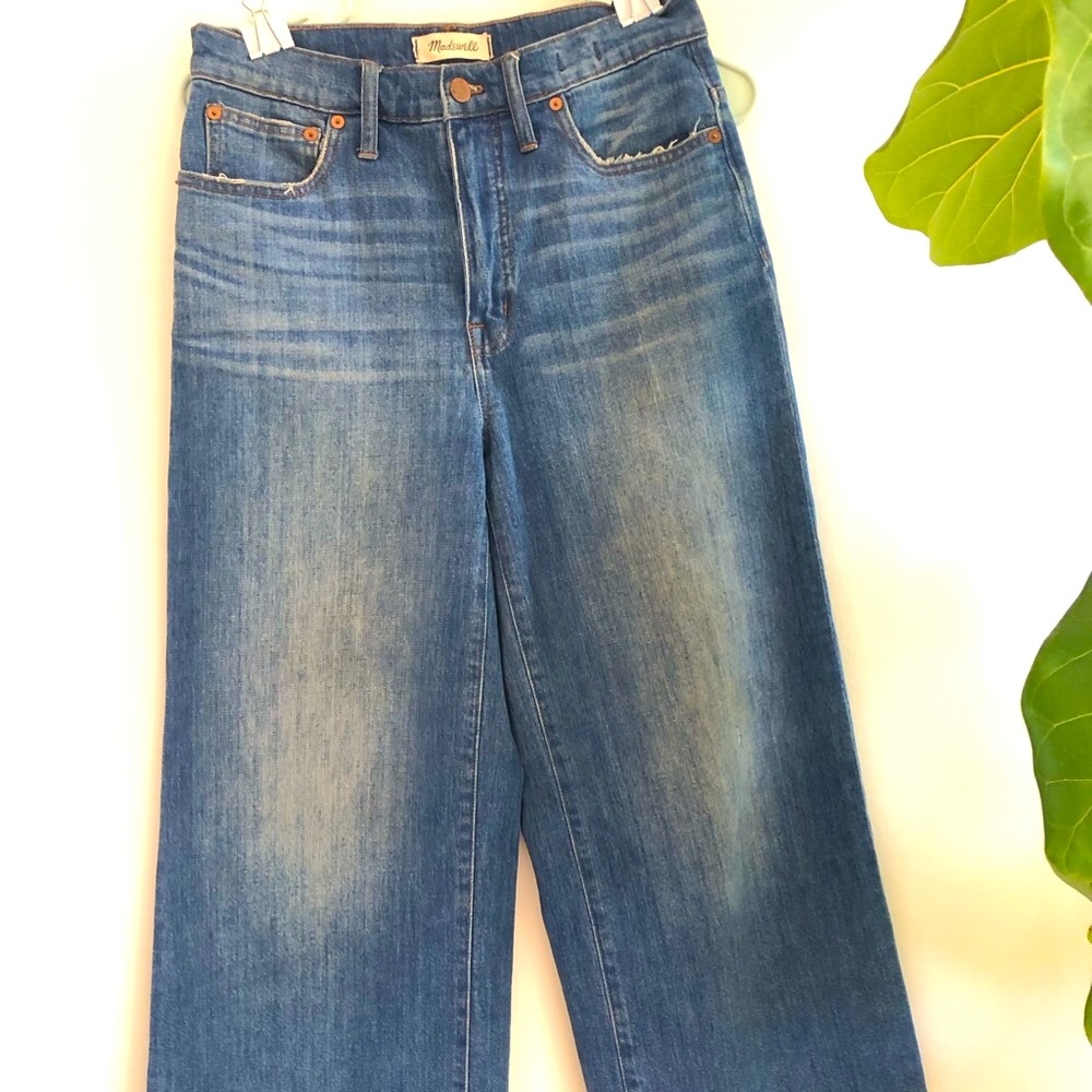 Madewell Wide Leg Crop Jeans, Distressed, Frayed Hem-27